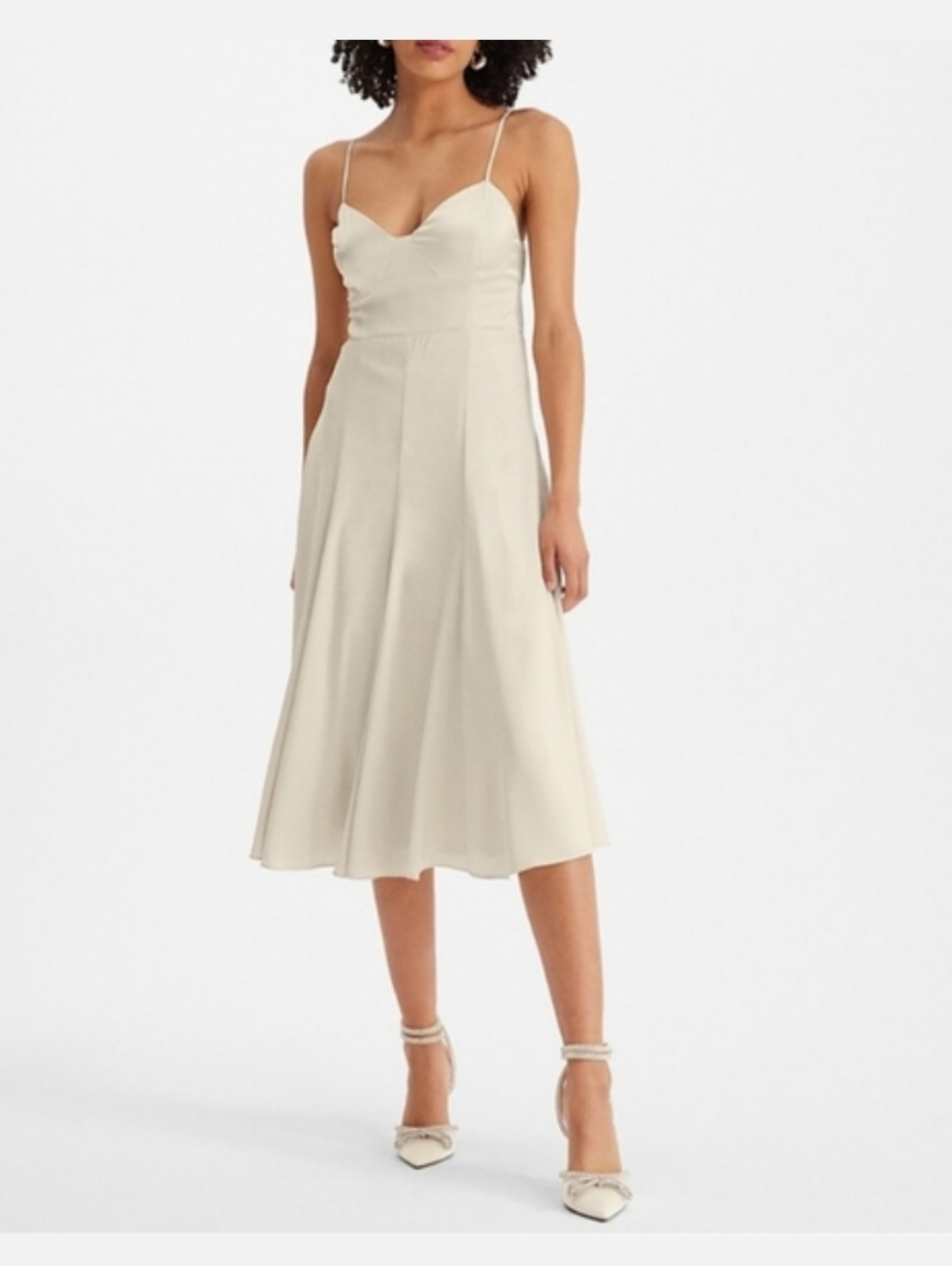 Express Satin Creme Midi Dress Size XS